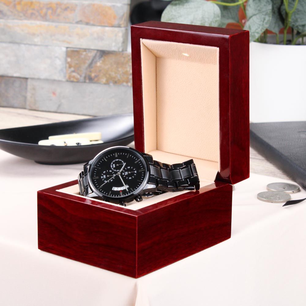 Mens Watch -Customizable Engraved Black Chronograph Watch