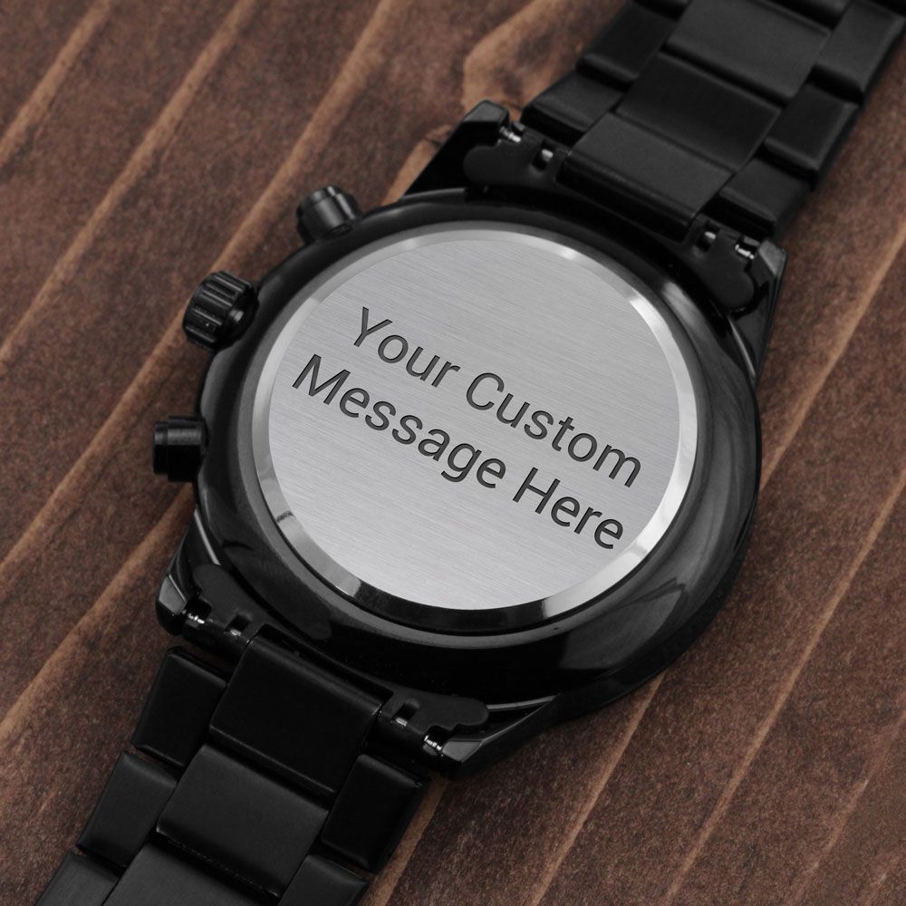 Mens Watch -Customizable Engraved Black Chronograph Watch