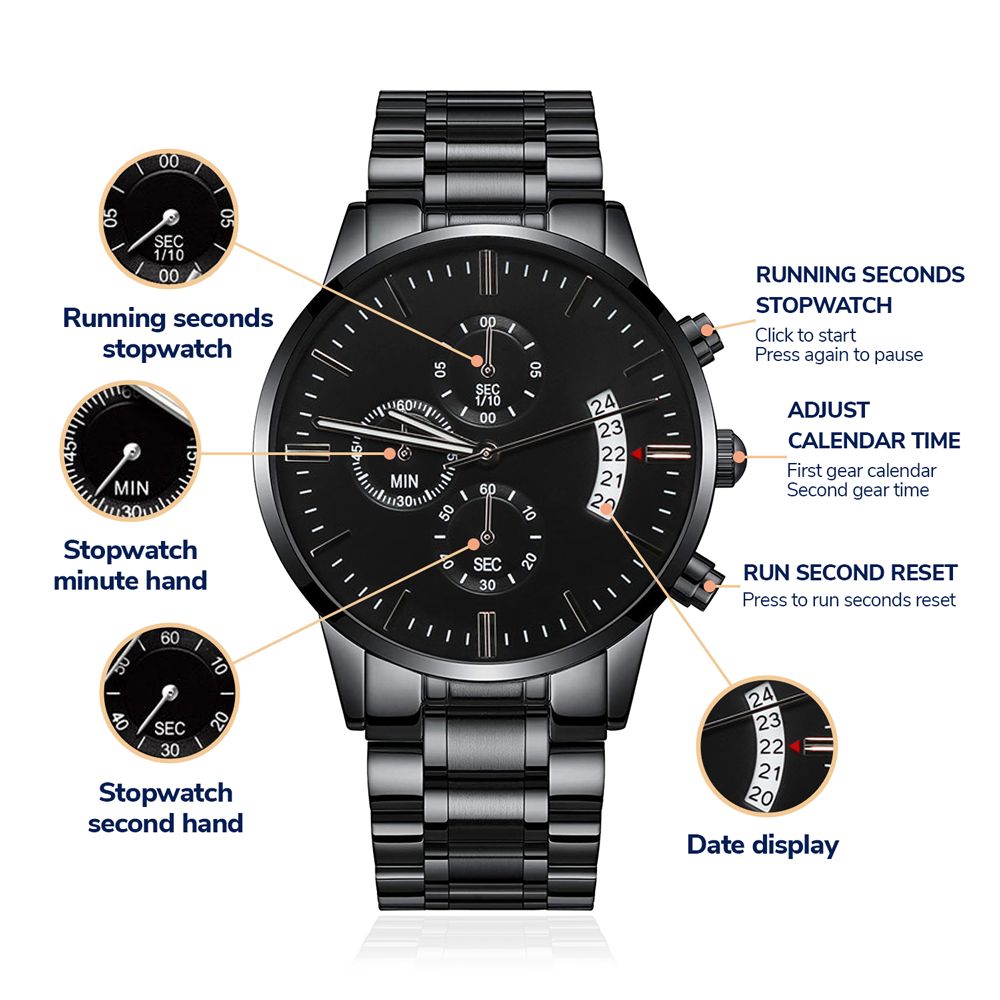 Mens Watch -Customizable Engraved Black Chronograph Watch