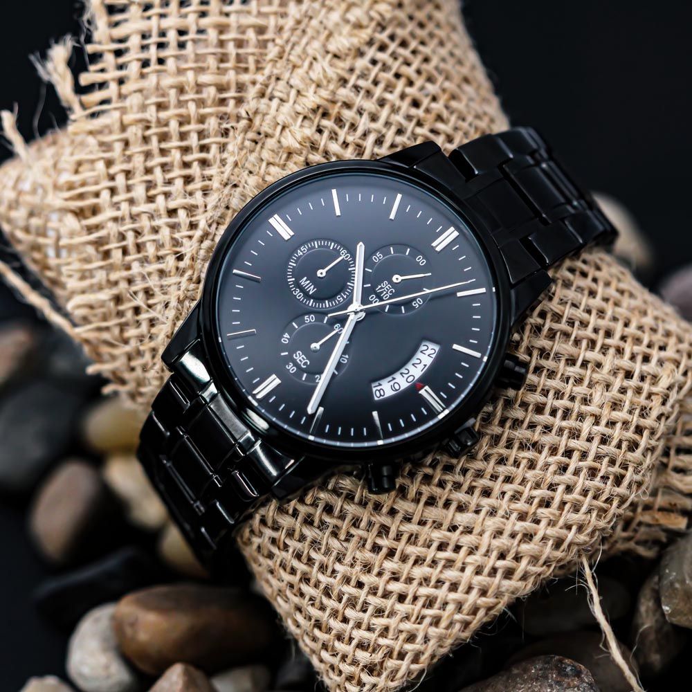Mens Watch -Customizable Engraved Black Chronograph Watch