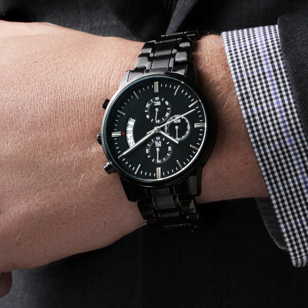 Mens Watch -Customizable Engraved Black Chronograph Watch