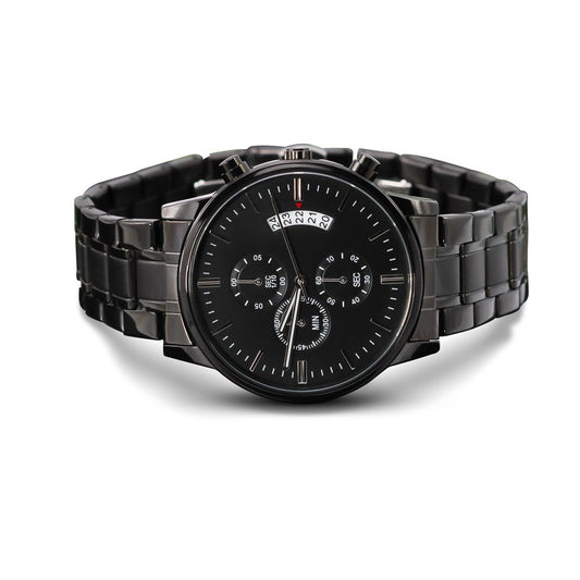 Mens Watch -Customizable Engraved Black Chronograph Watch