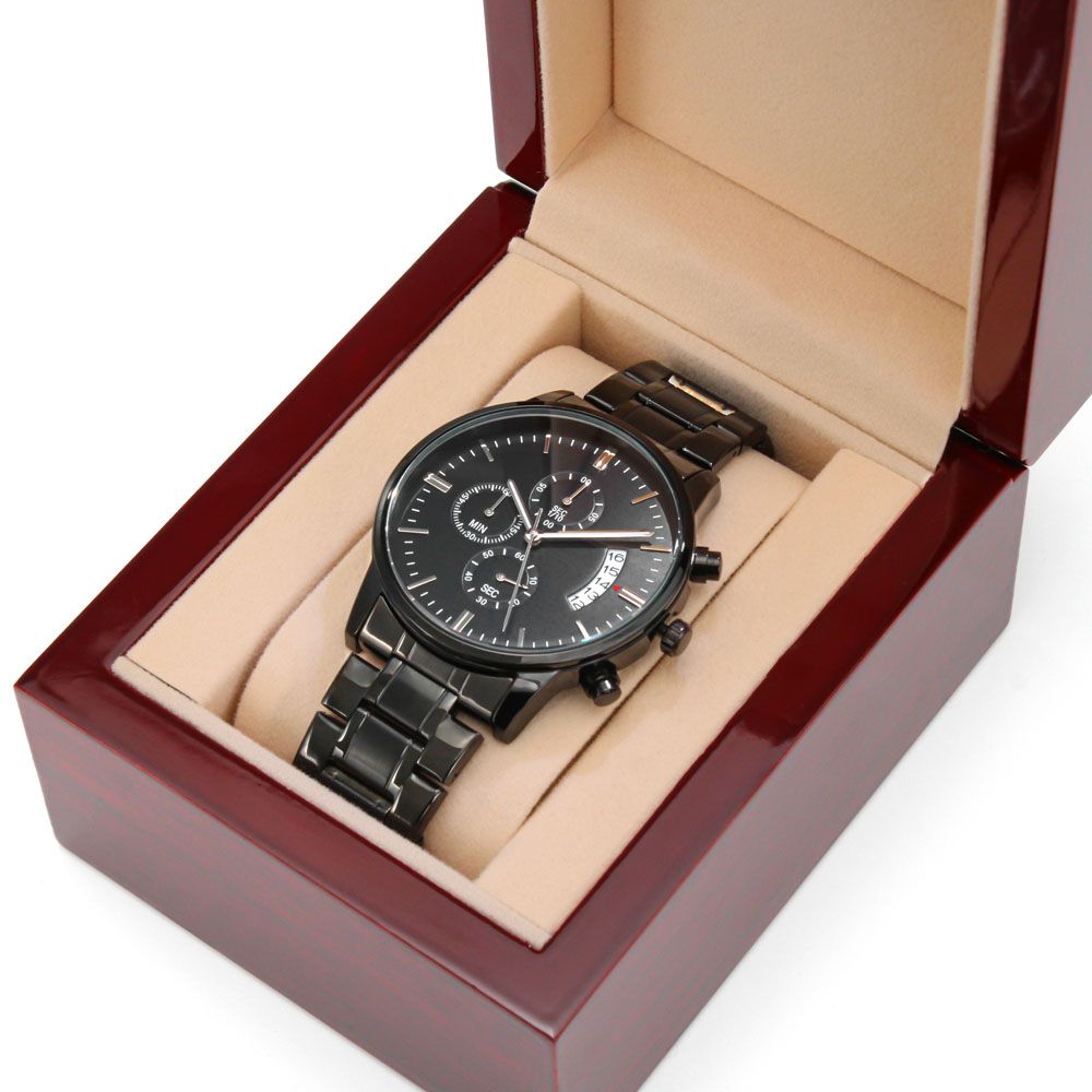 Mens Watch -Customizable Engraved Black Chronograph Watch