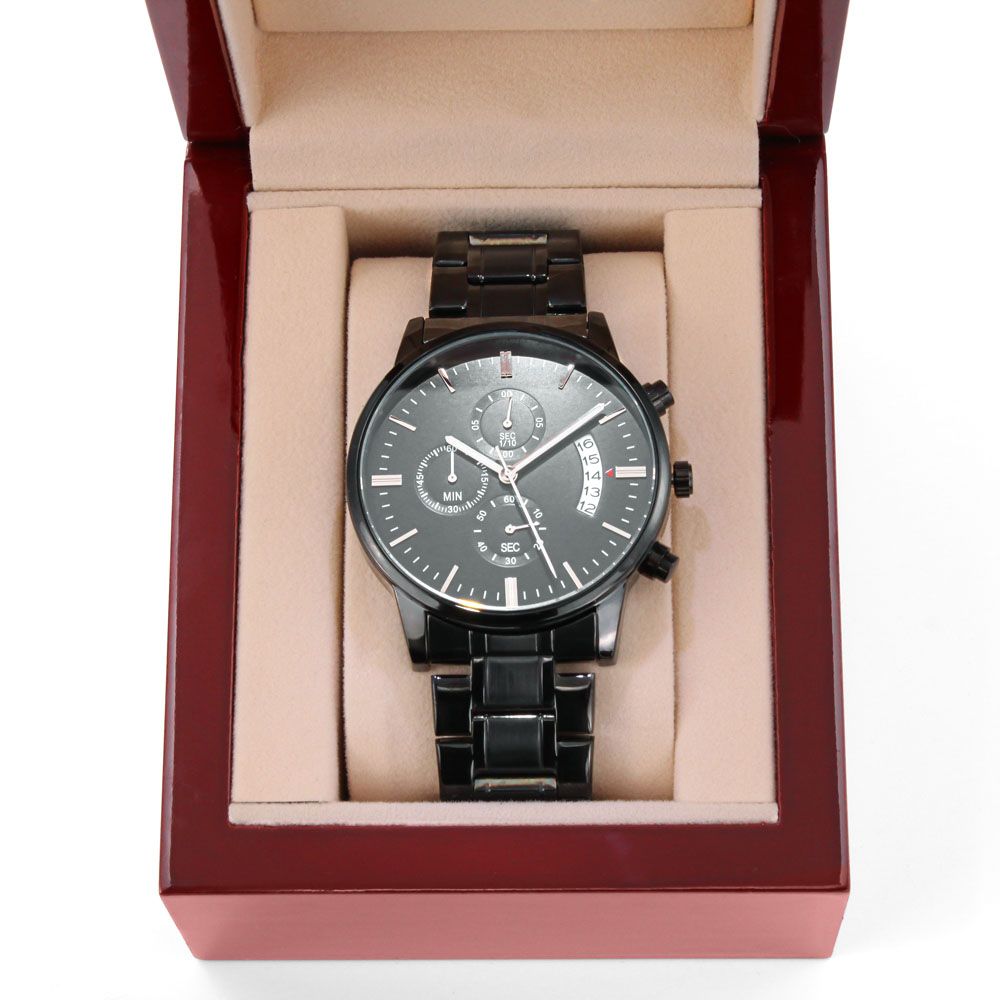 Mens Watch -Customizable Engraved Black Chronograph Watch